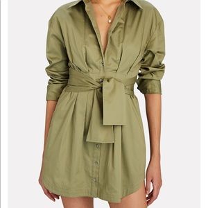NWT Olive Green Fleur Tie-Waist Mini Shirt Dress